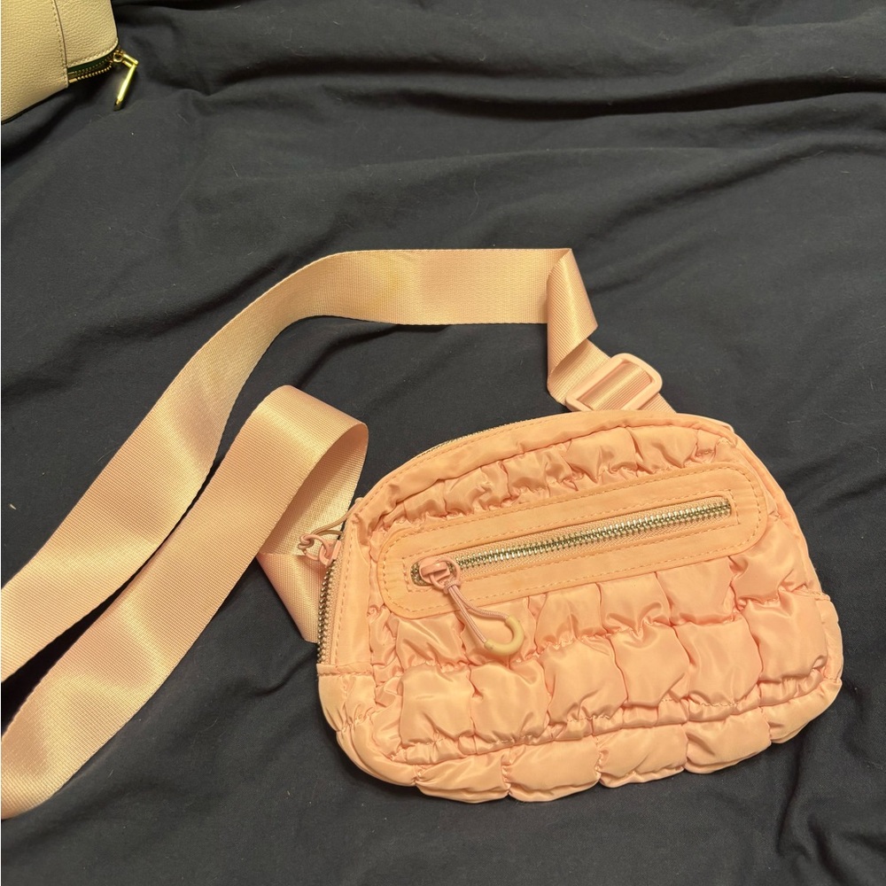 Peach Quilted Crossbody Bag